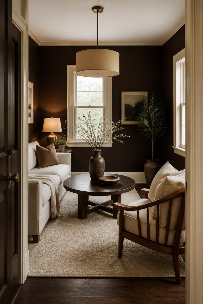 cocooned espresso walls cream trim