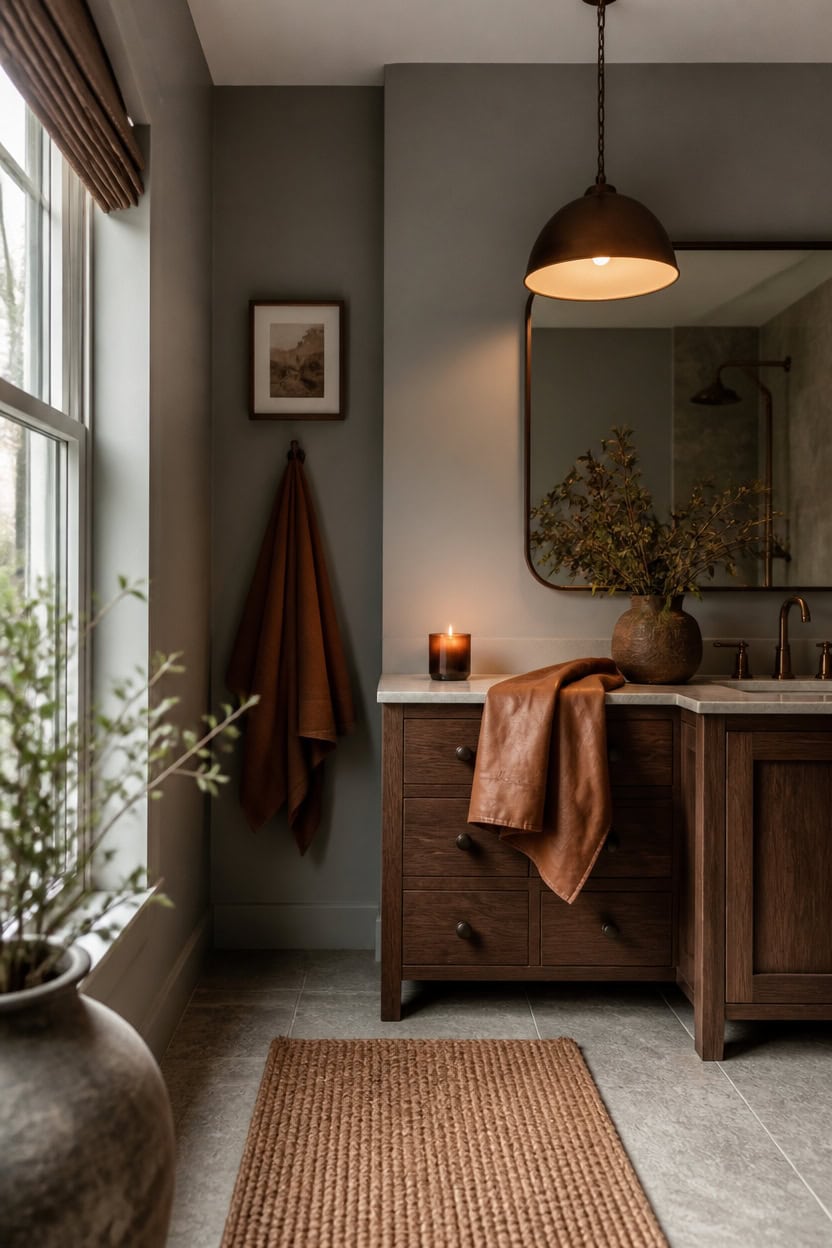 cognac warmth softens gray