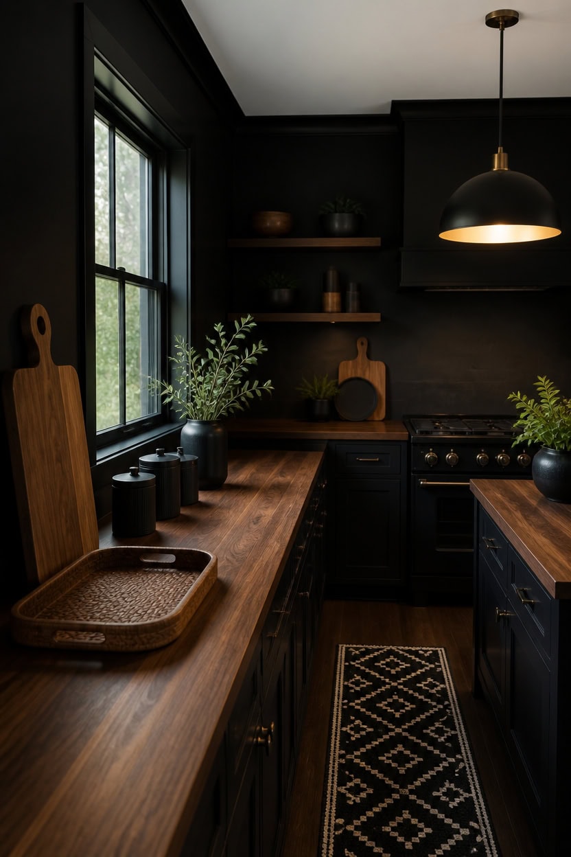 cohesive black and walnut kitchen
