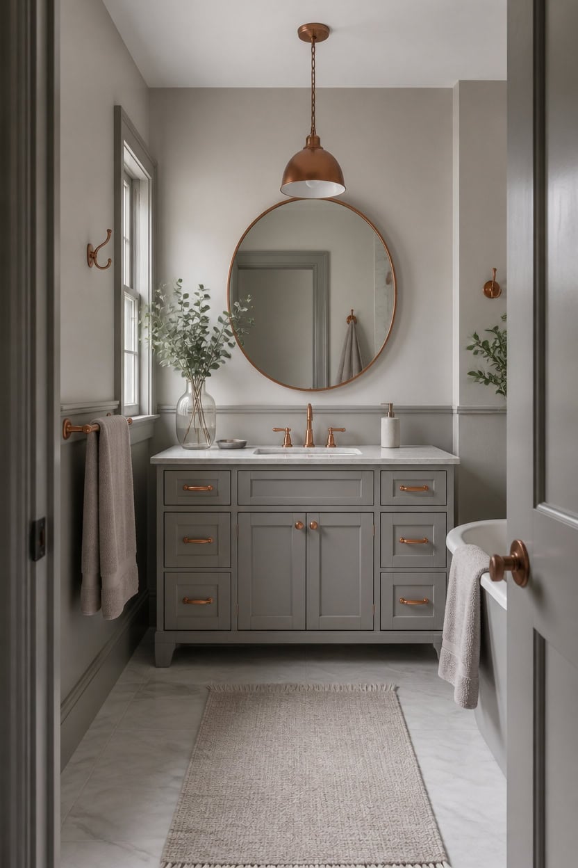 cohesive copper accented gray bathroom