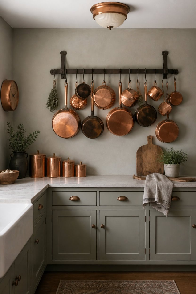 collected kitchen with copper accents