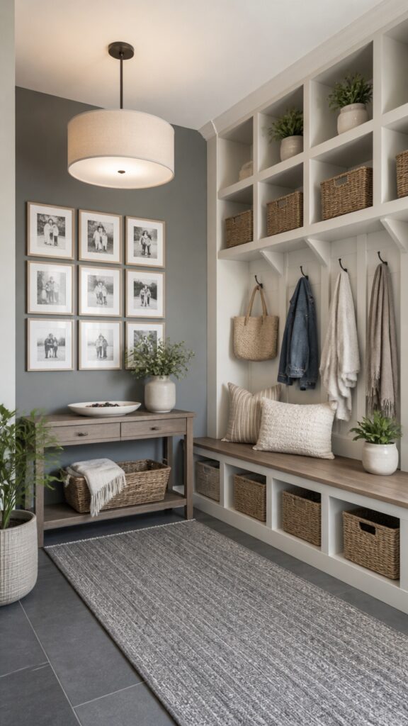 Gray and White Mudroom for Women Who Stopped Apologizing for the Entry