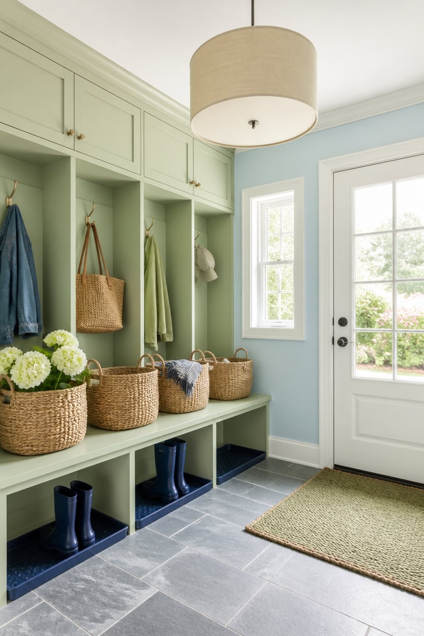 cool blue green mudroom harmony