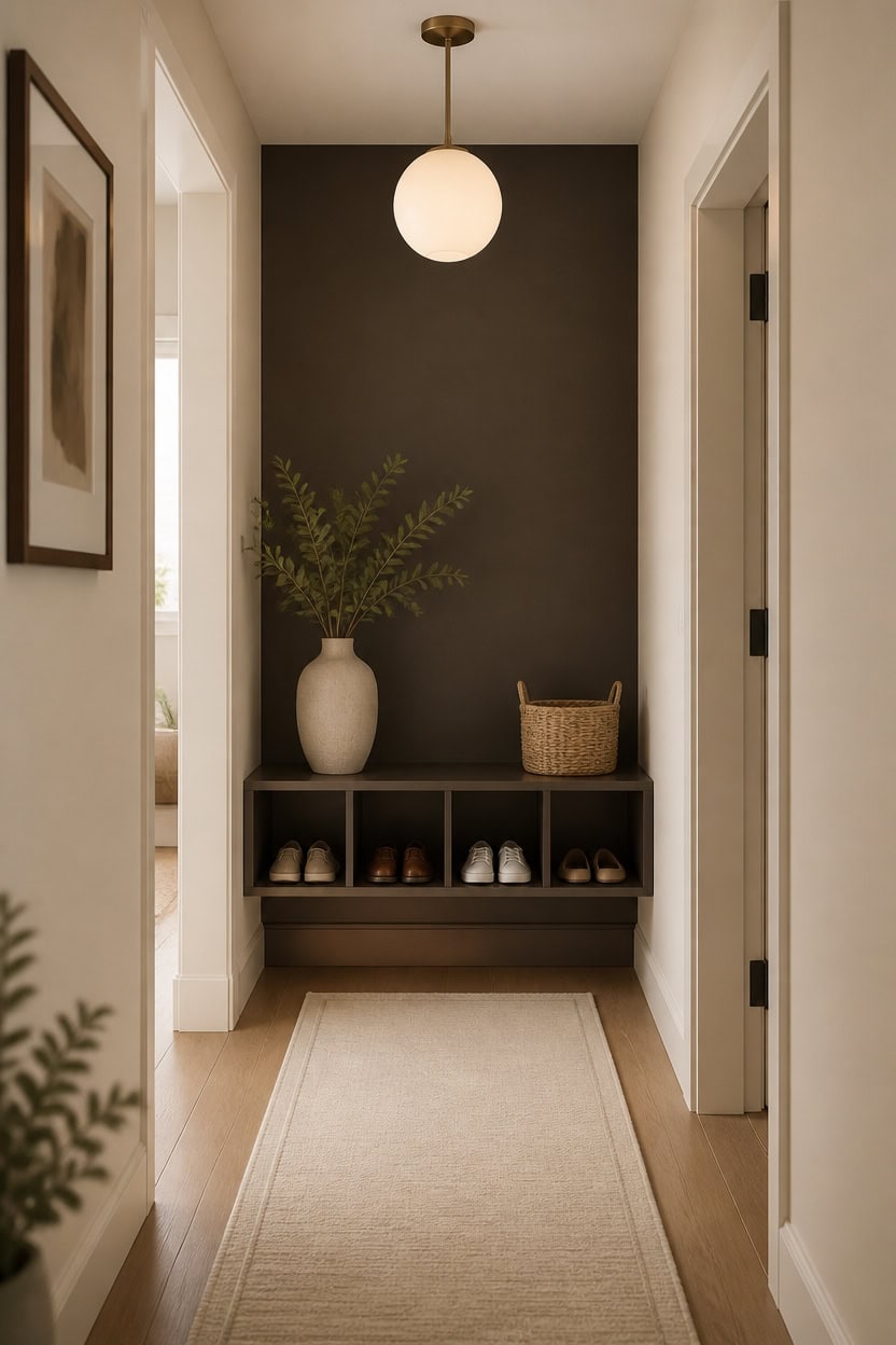 cool brown hallway vignette