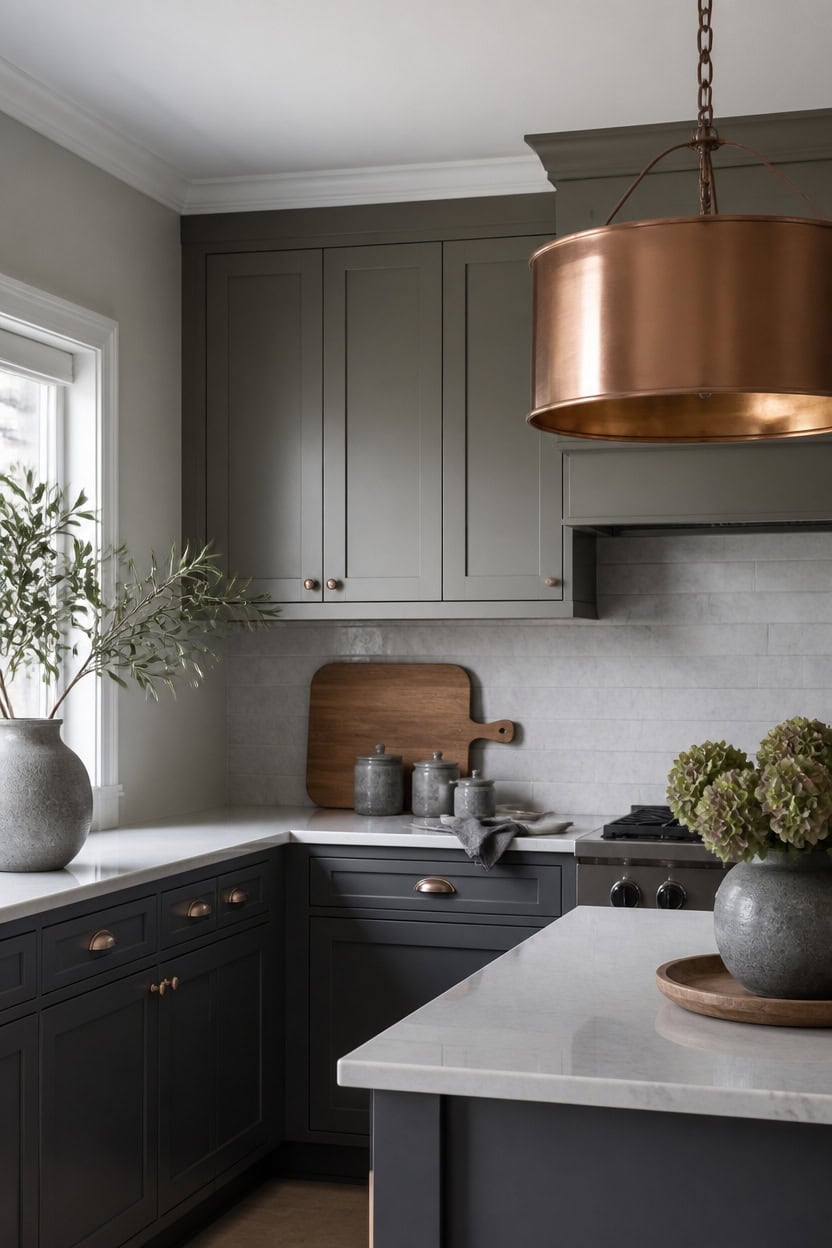 cool grays warm wood accents