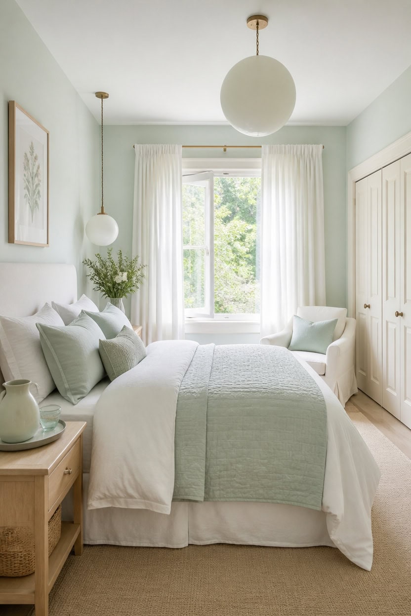 cool mint and white bedroom sanctuary