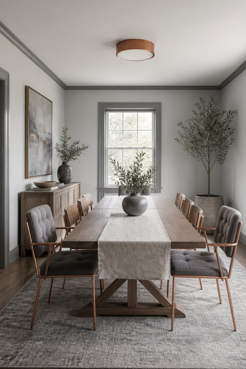 copper accented dining with olive