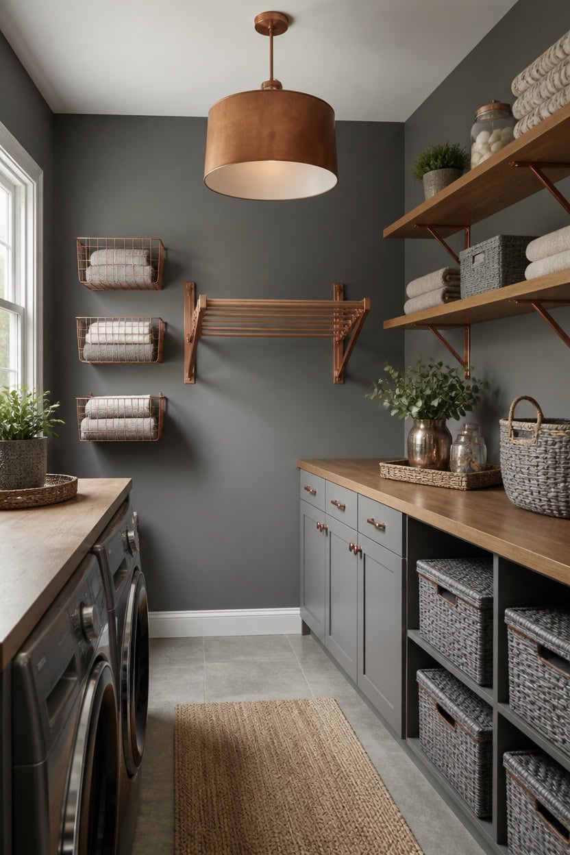 copper accented gray laundry