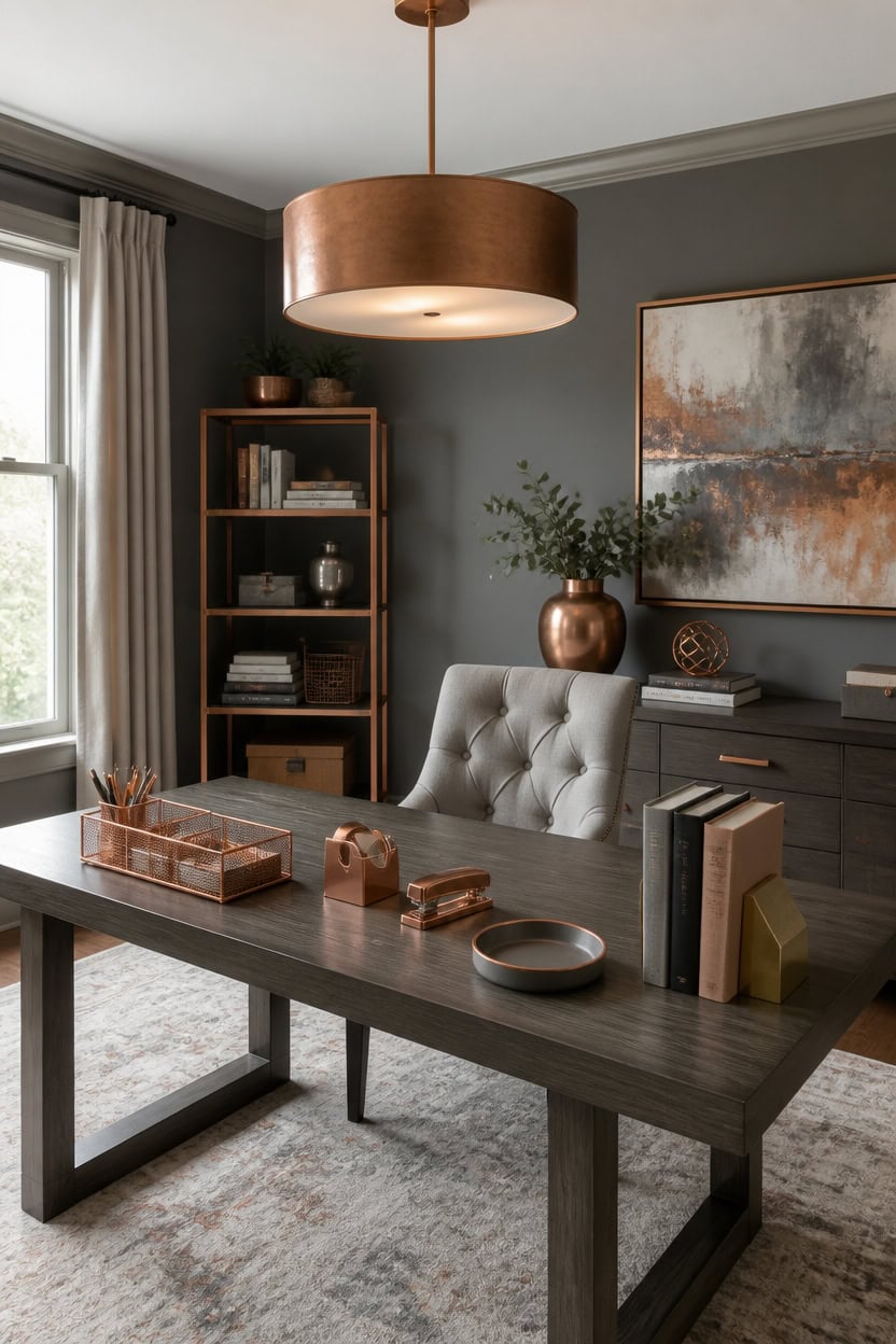 copper accents on gray