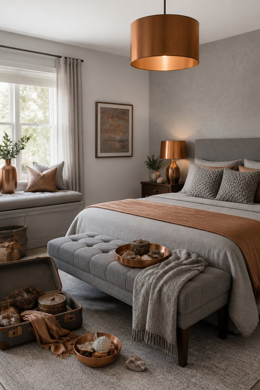 copper led two tone bedroom