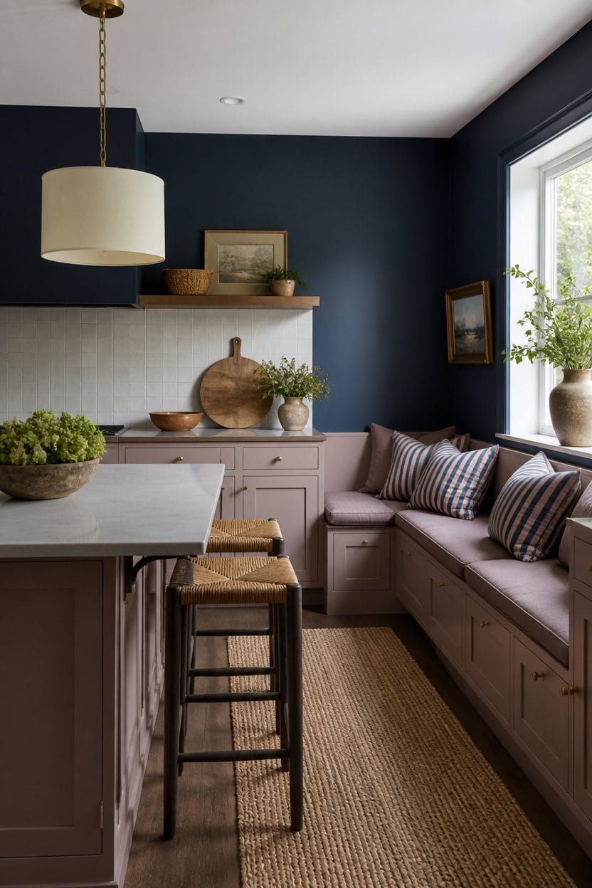 cozy blue mauve kitchen nook