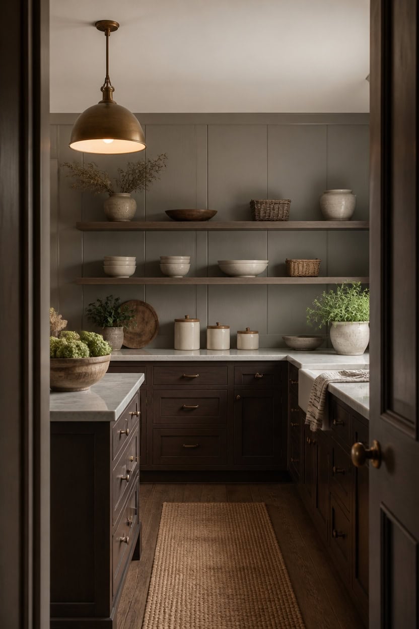 cozy gray and brown kitchen