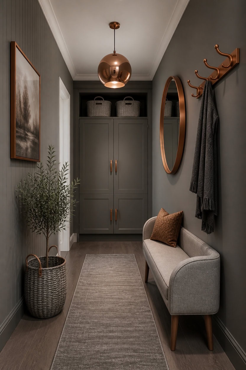 cozy paired entryway with copper