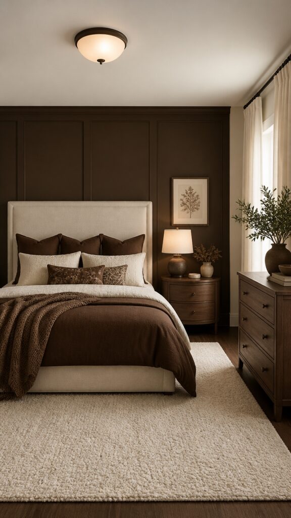 Dark Brown and Cream Bedrooms for Women Who Pull the Extra Blanket Out in September