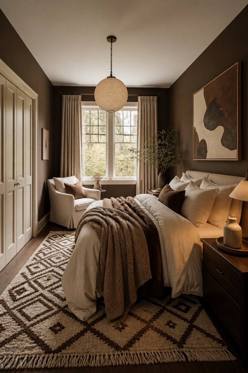 cozy tudor brown bedroom