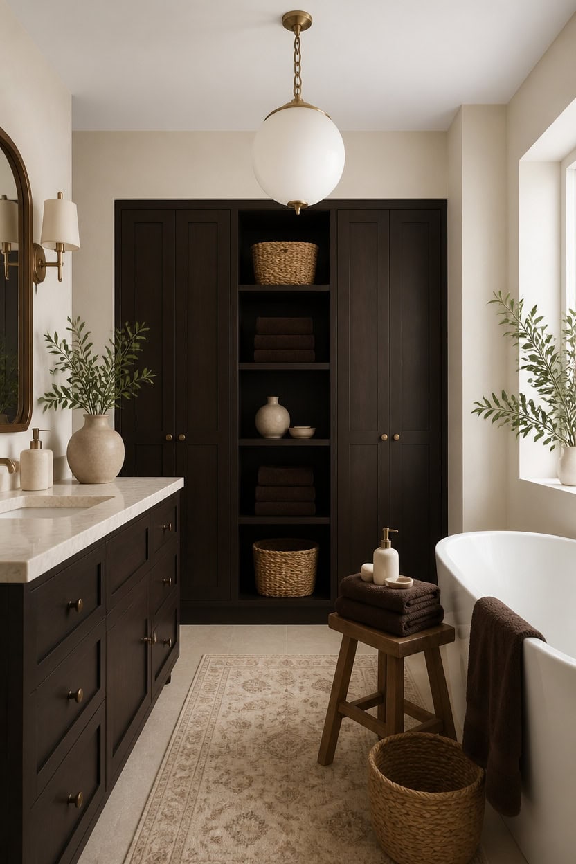 cream and brown calm bathroom