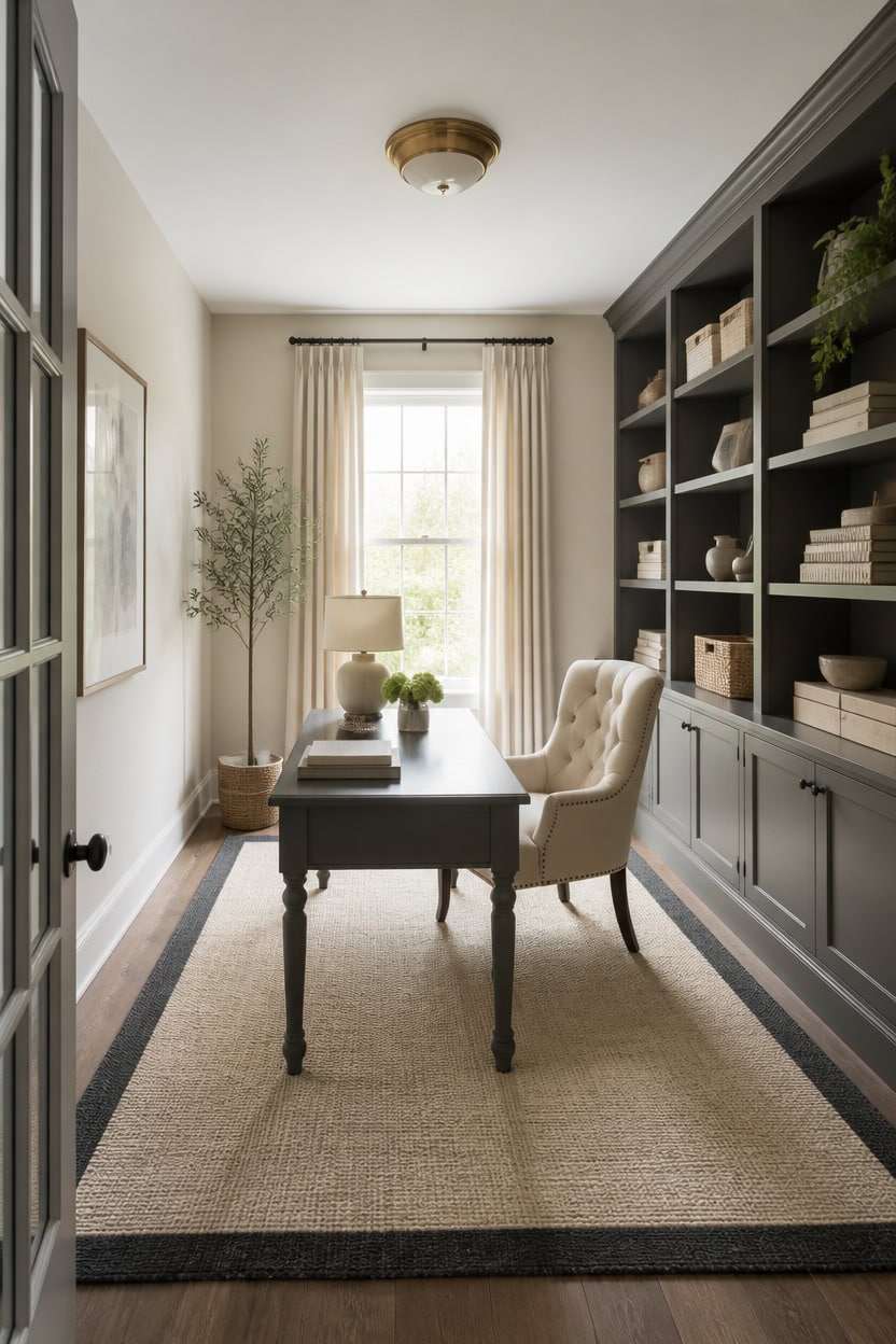 cream and charcoal grounded workspace
