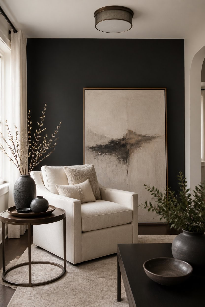 cream backdrop makes dark pop