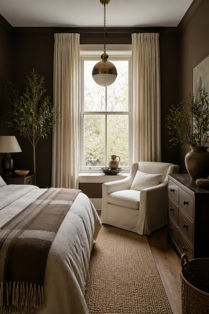 cream curtains brown warmth