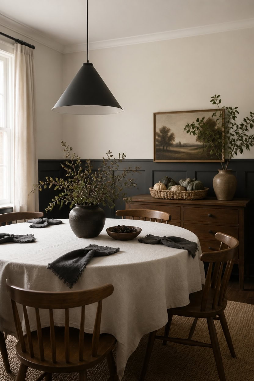 cream upper deep gray wainscoting