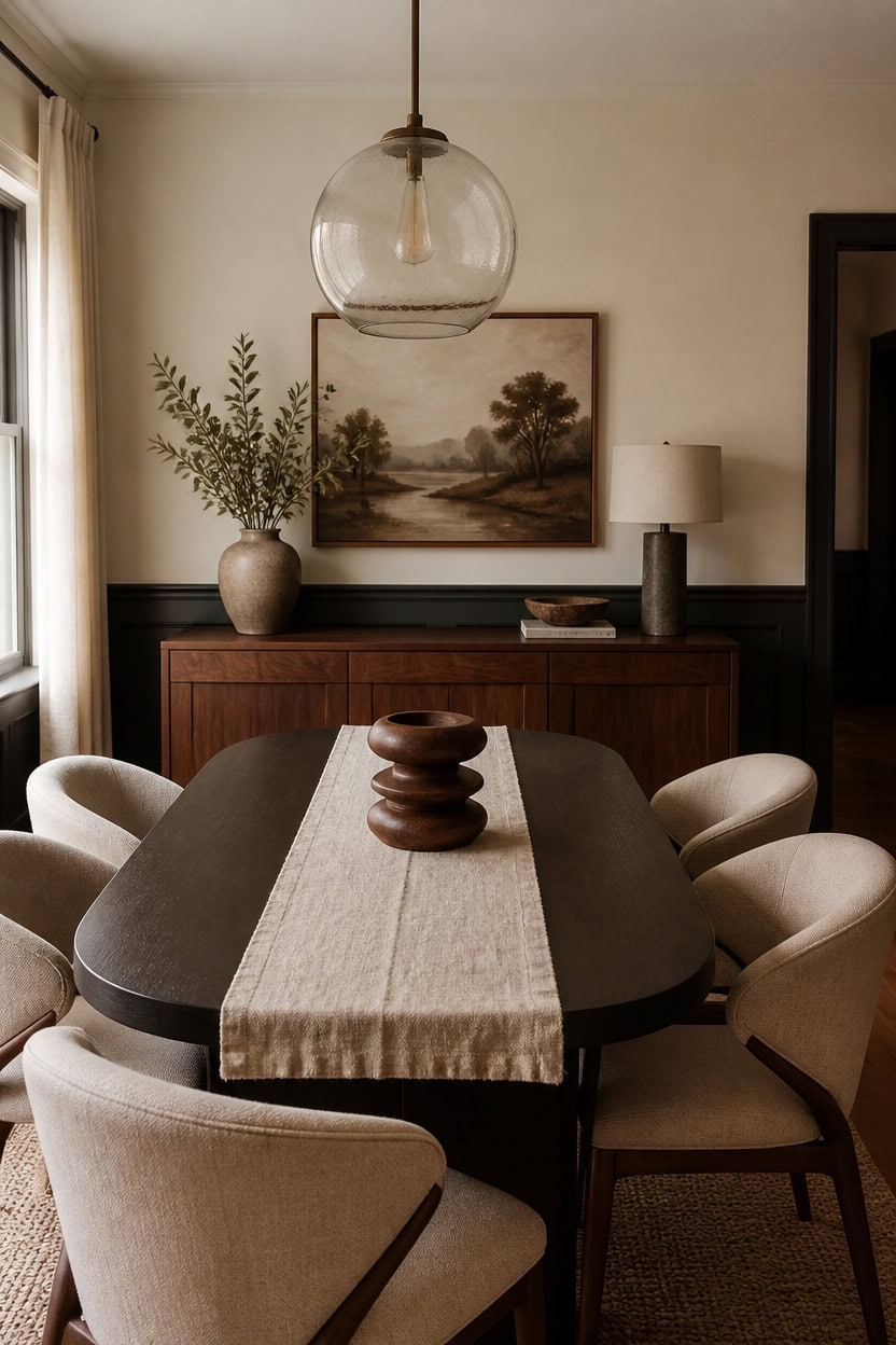 cream walls charcoal wainscoting wood