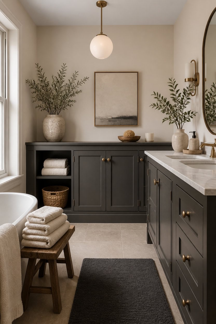 cream walls dark anchored vanity