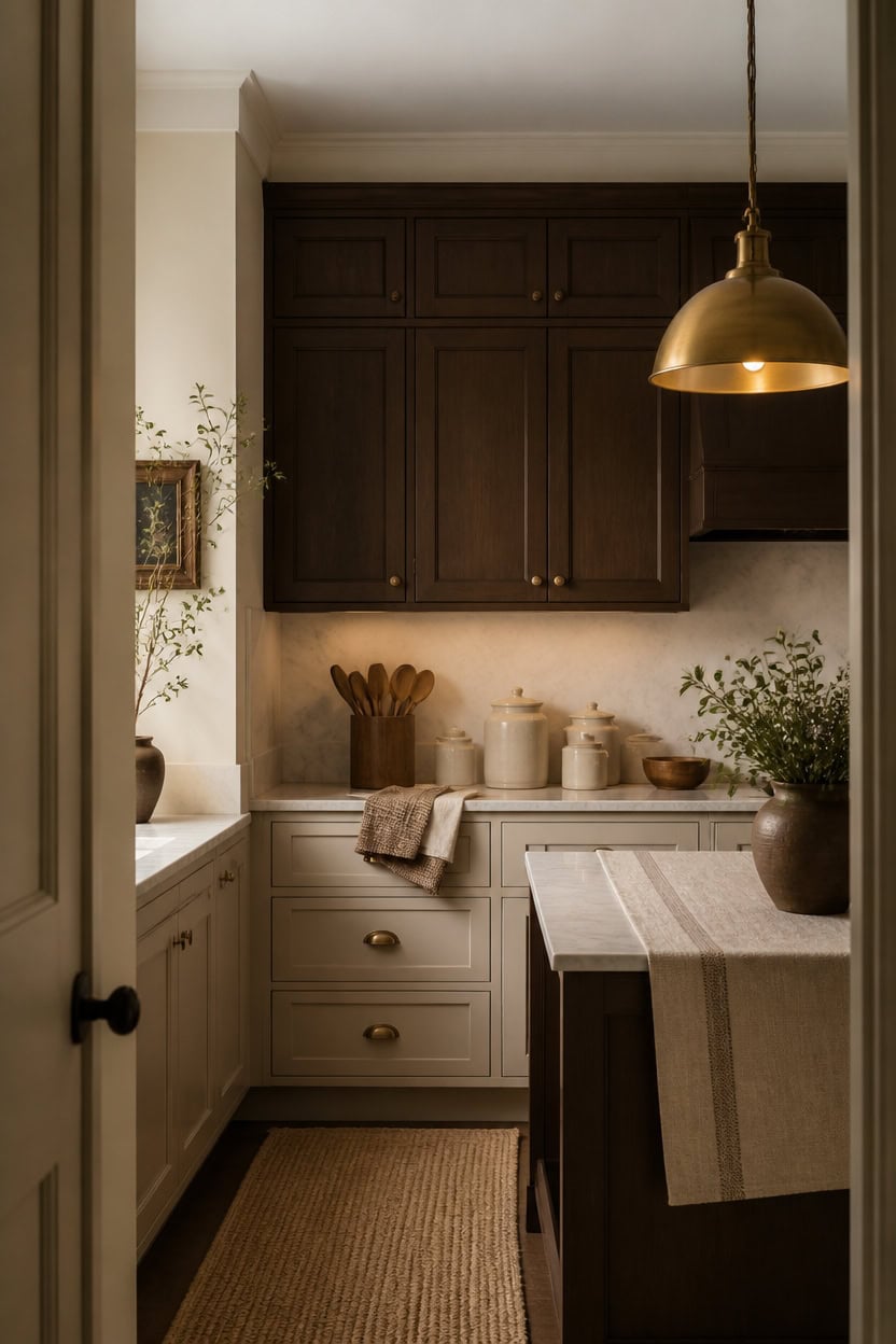 cream walls mink cabinets
