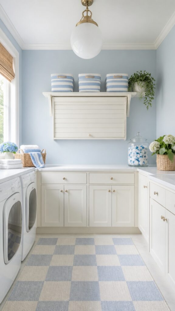 Why a Blue and White Laundry Room Makes the Folding Feel Less Optional