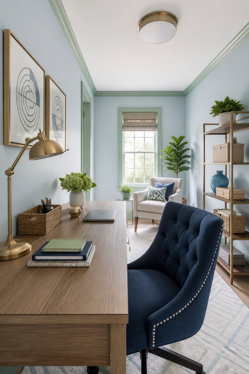 crisp brass accented pastel workspace