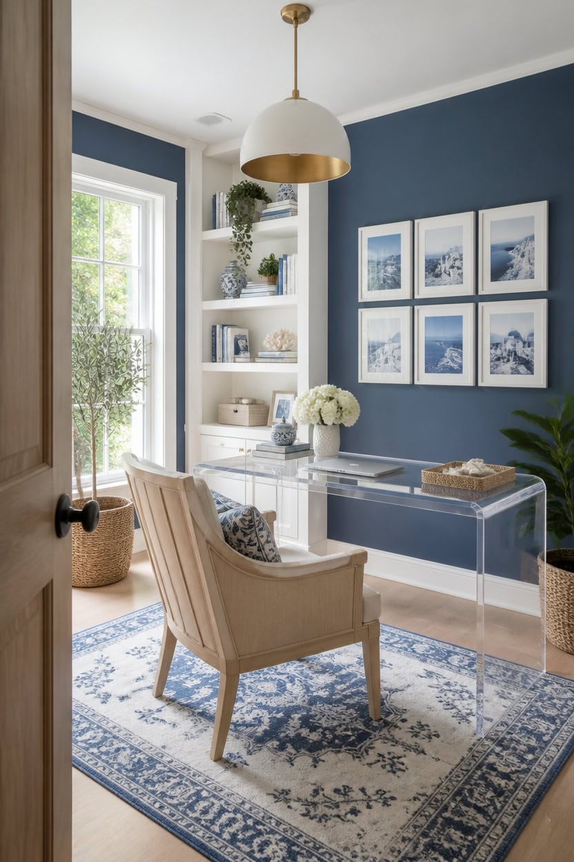 curated blue and white shelf