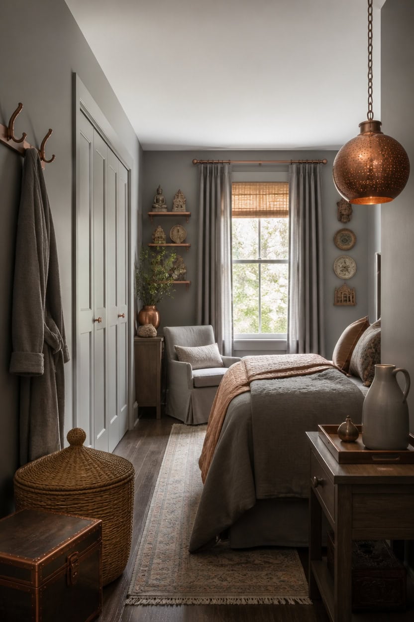 curated copper accented gray sanctuary
