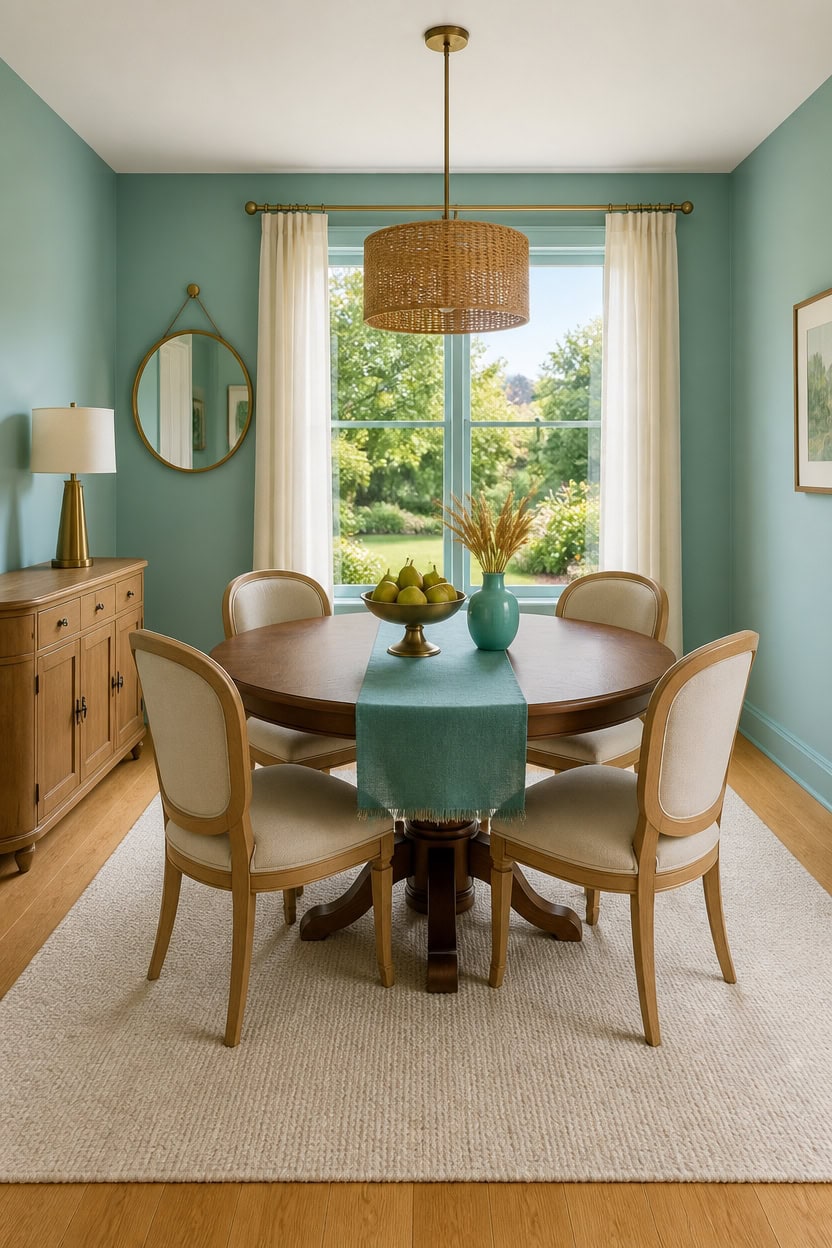 curved turquoise dining serenity