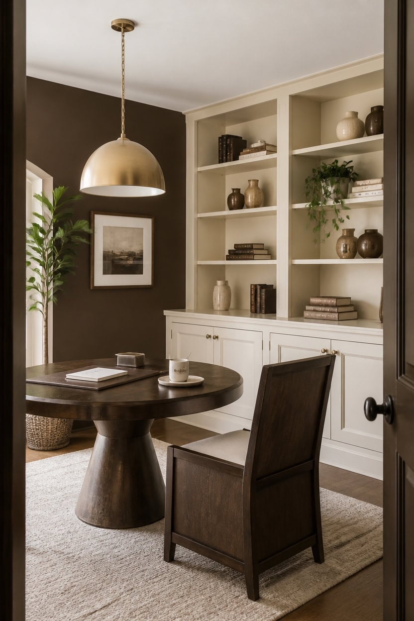 dark brown accent cream shelves