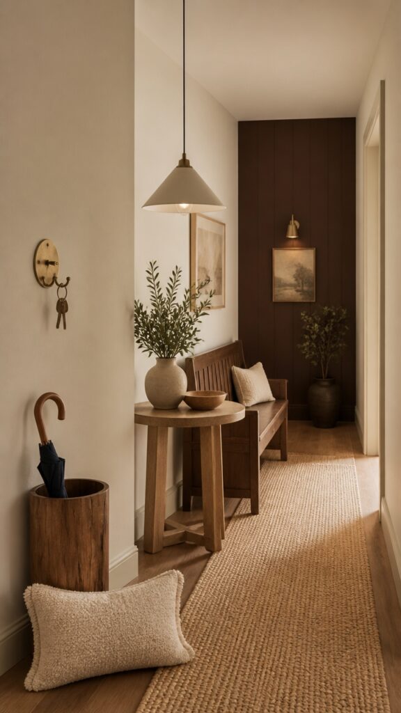 How a Dark Brown and Cream Hallway Makes Every Other Room Feel More Intentional