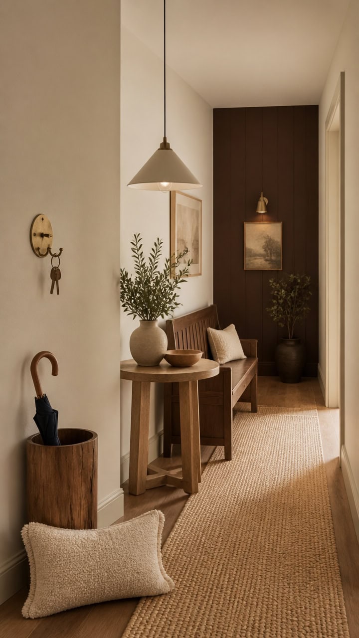 dark brown and cream hallway