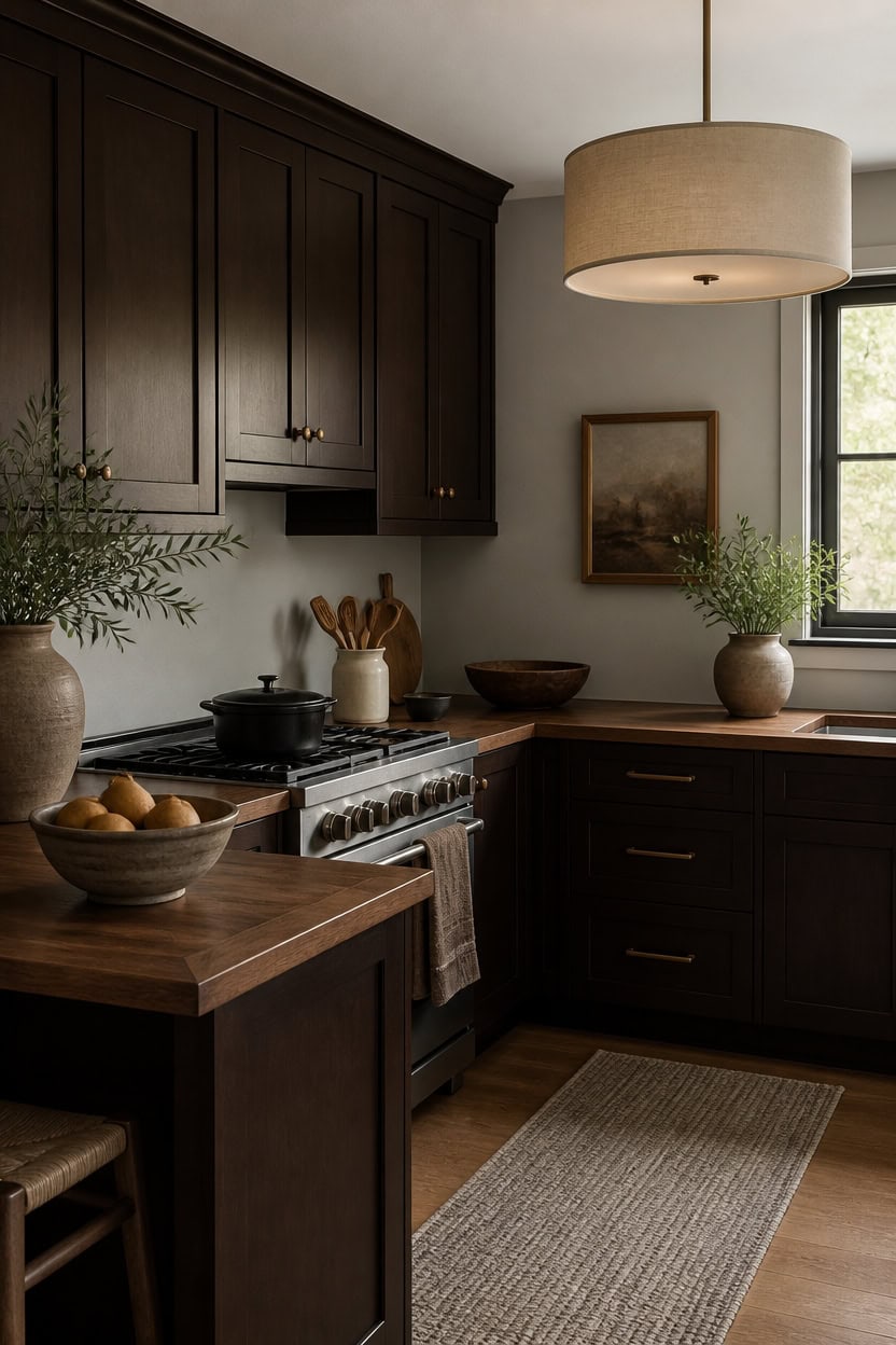 dark cabinets bright walls