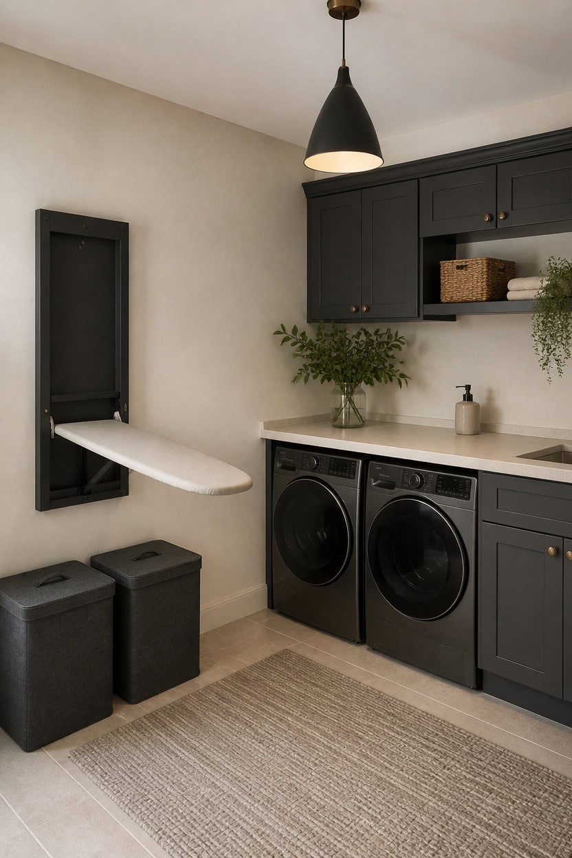 dark gray cream laundry room