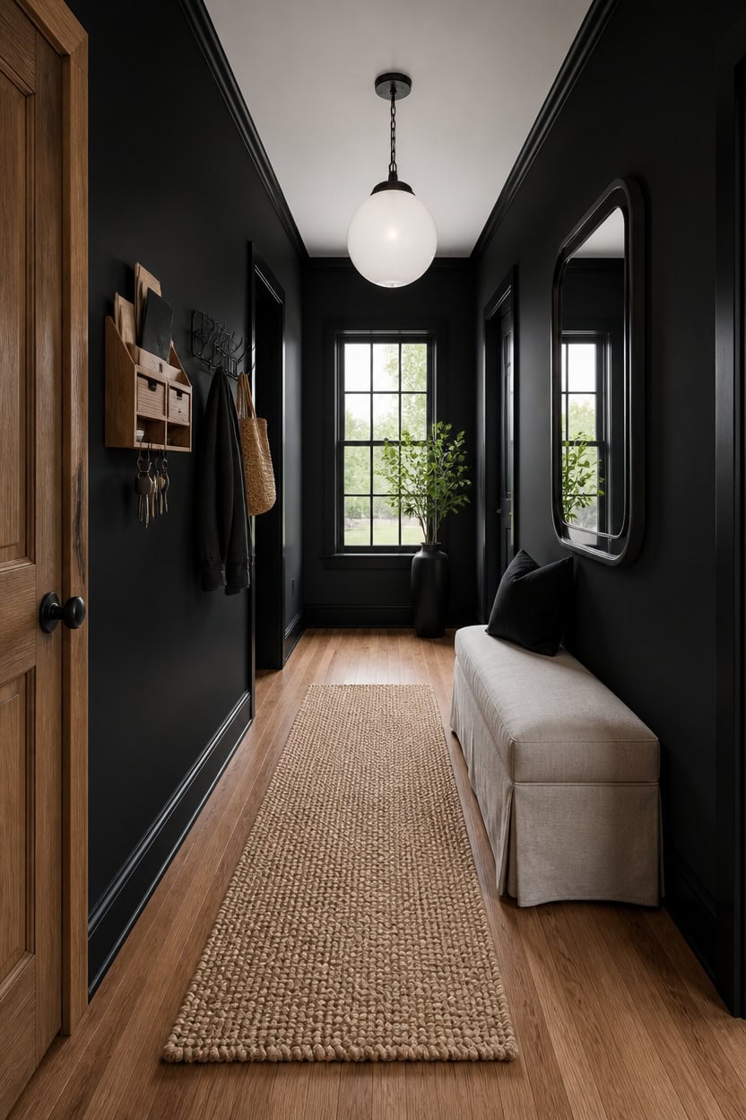 deep black entryway styling