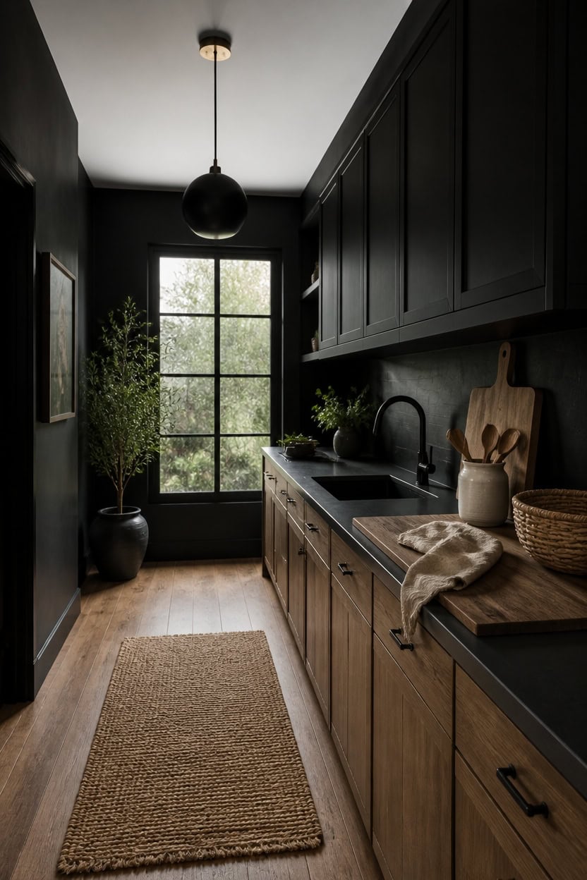 deep black kitchen wooden centerpiece