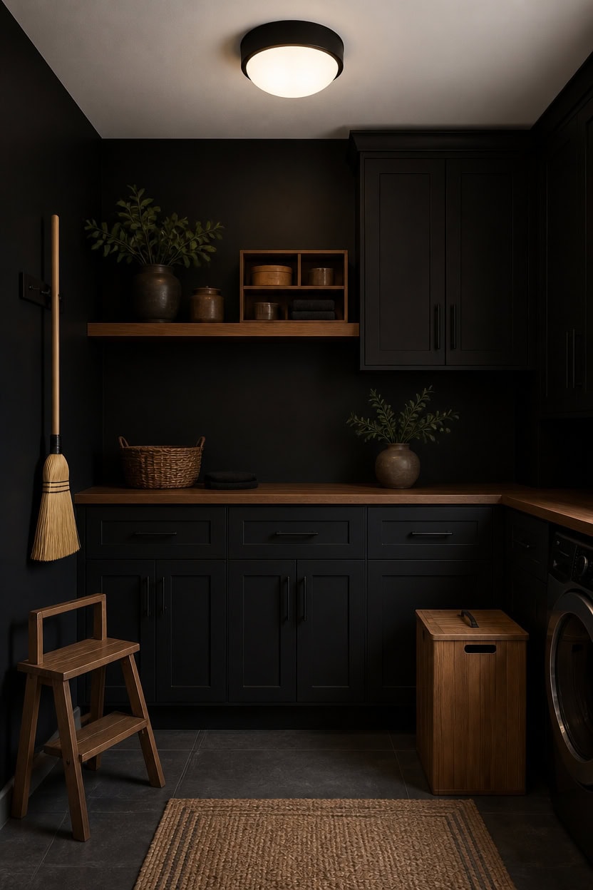 deep black laundry nook