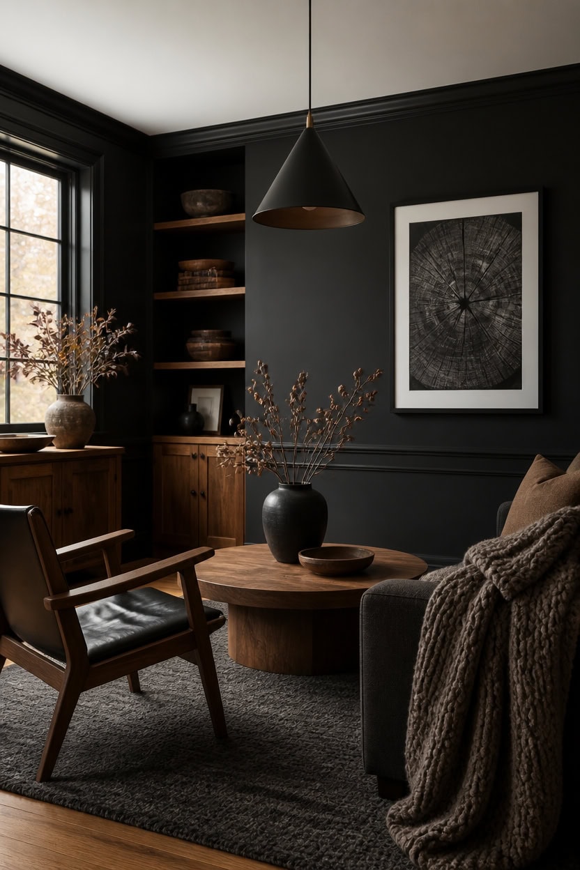 deep black wood filled retreat