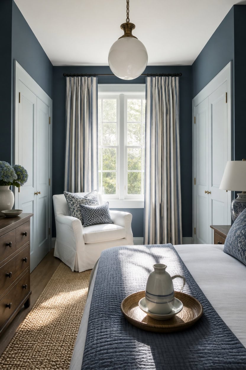 deep blue airy white accents