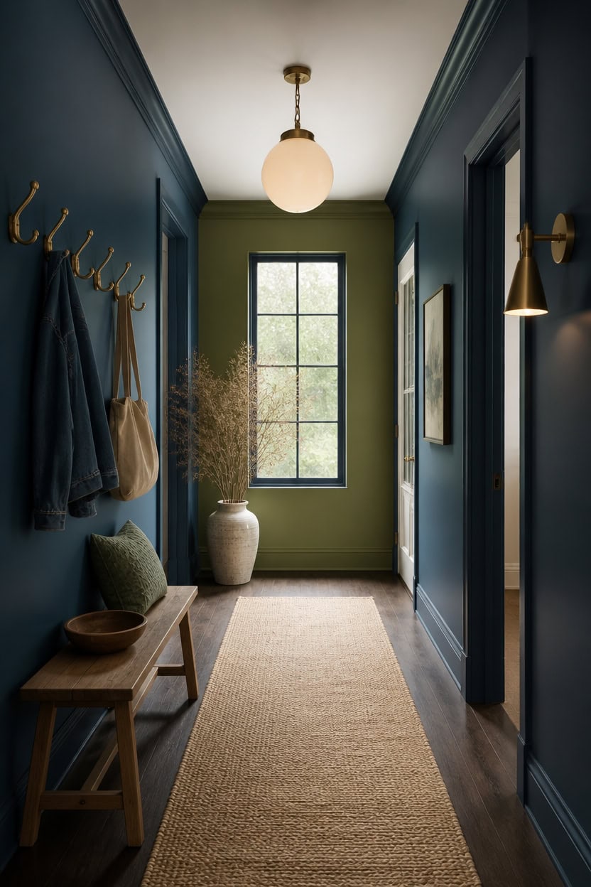 deep blue green entryway scene