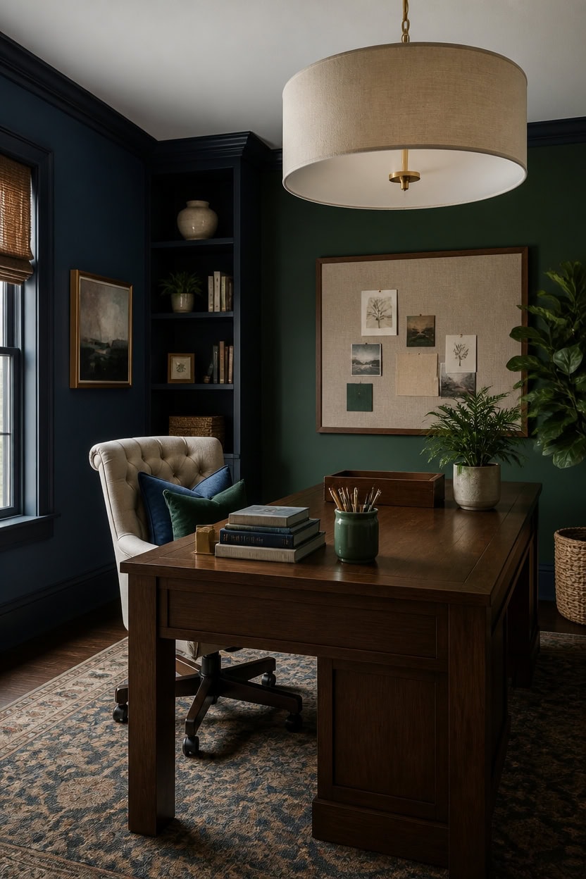 deep blue green focused workspace
