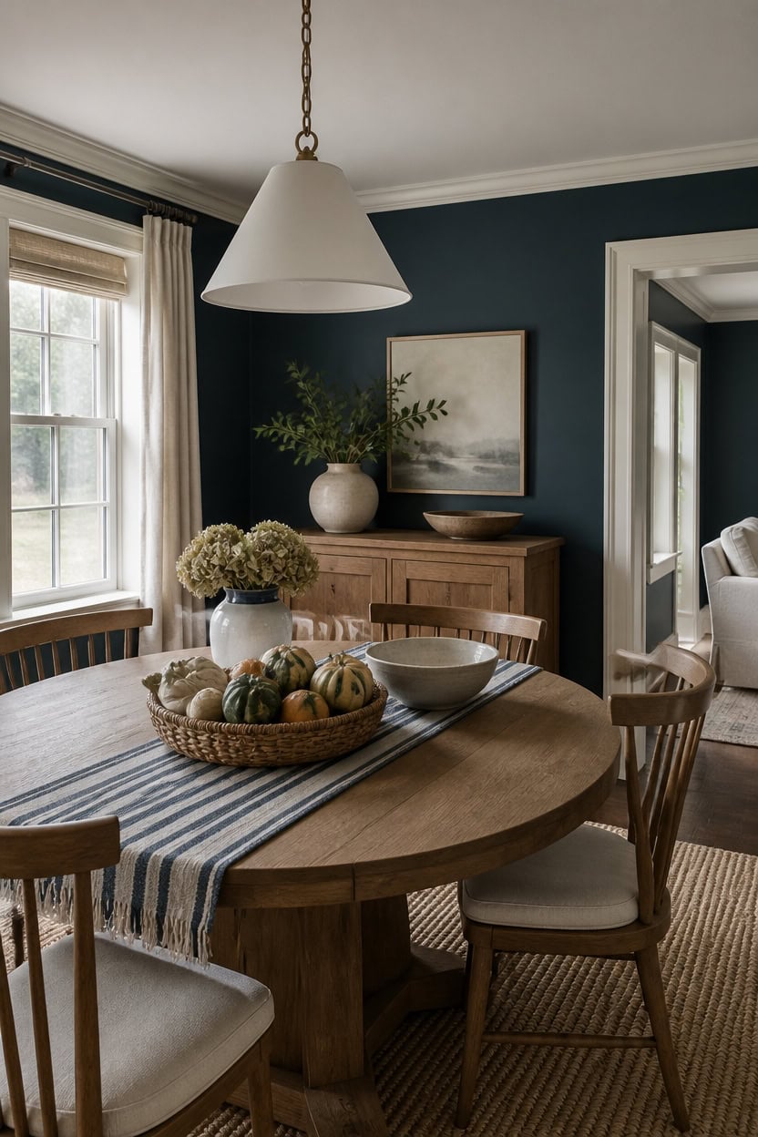 deep blue light trimmed dining