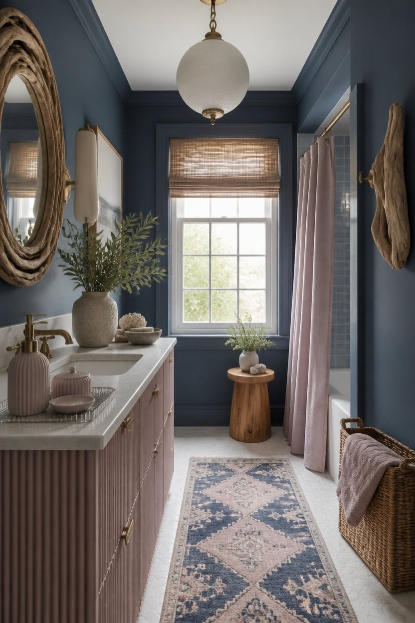 deep blue mauve accents