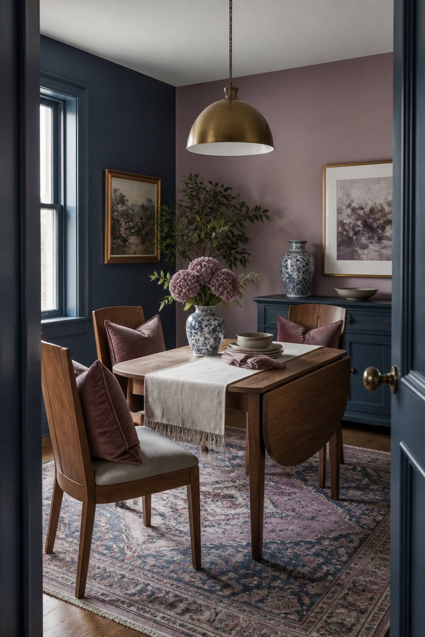 deep blue mauve diningroom