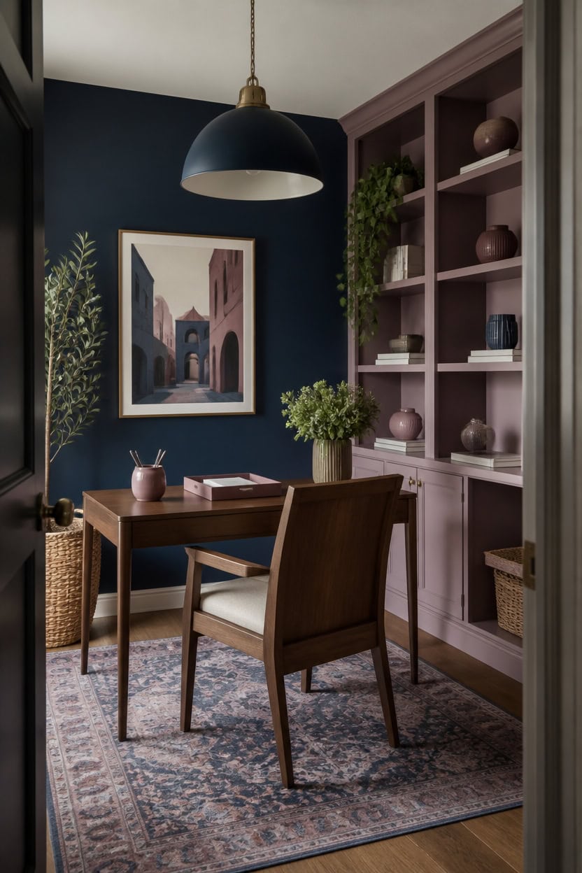 deep blue mauve office vignette