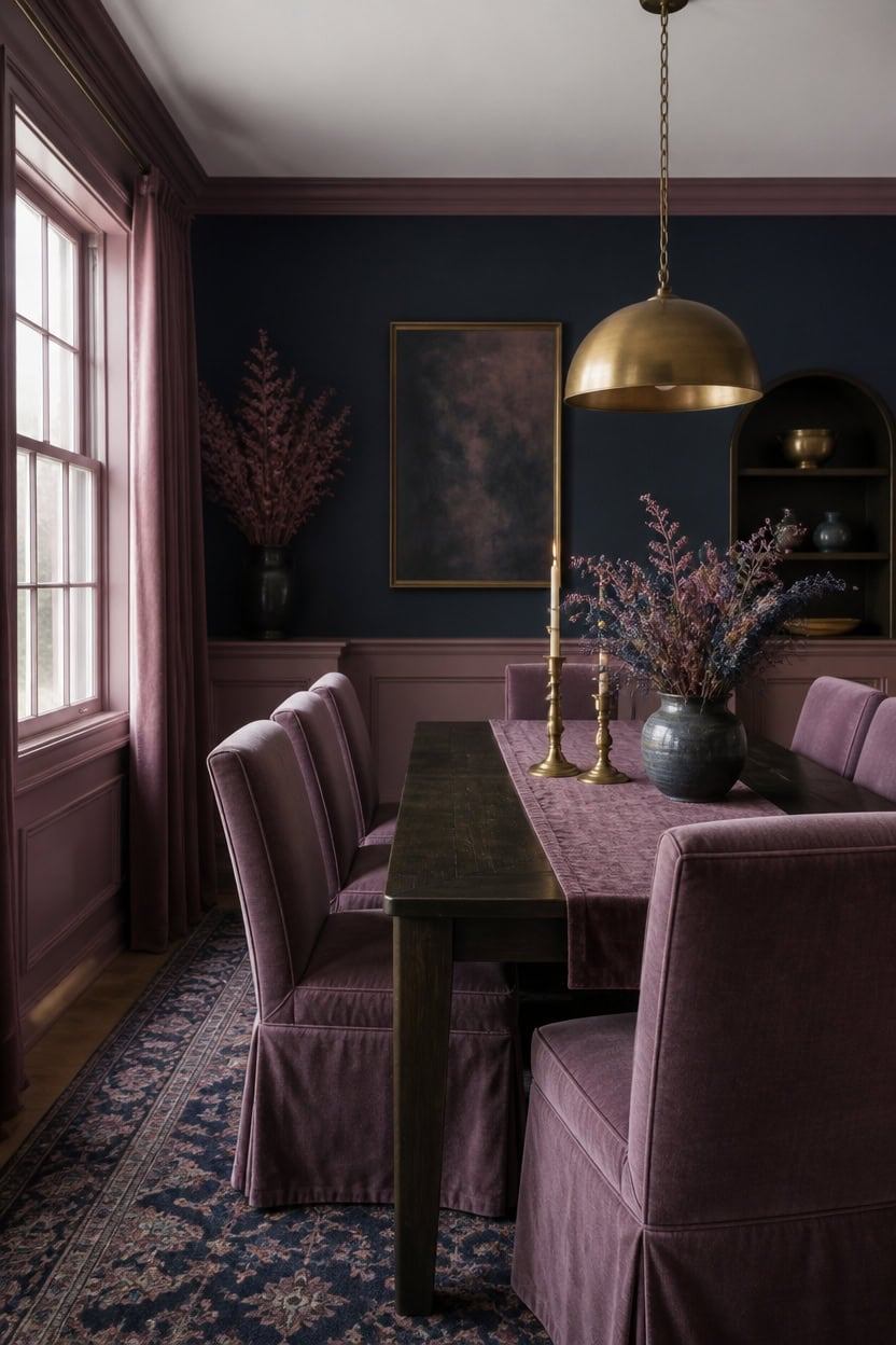 deep blue mauve velvet accents