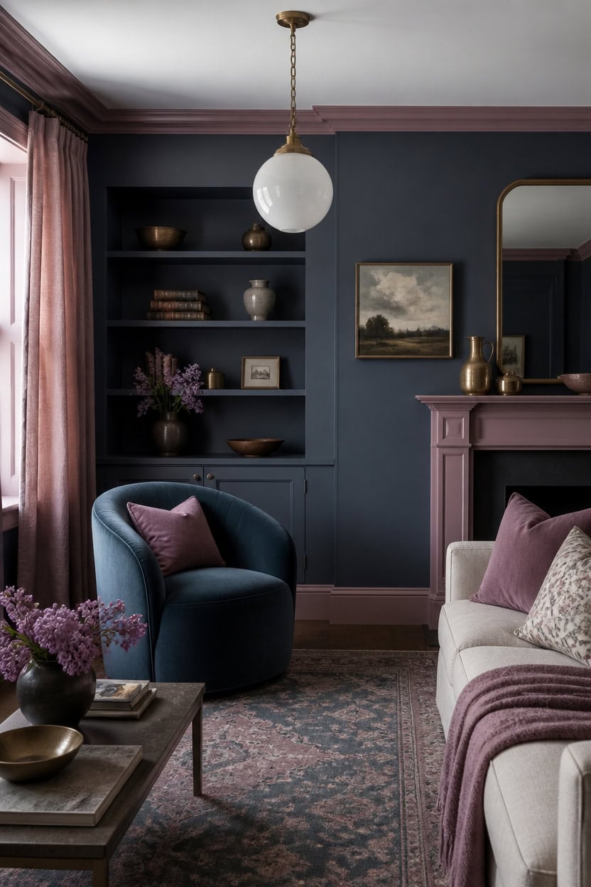 deep blue soft mauve